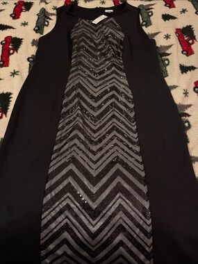 Avenue Black Sleeveless Dress with Zigzag Sequin Panel